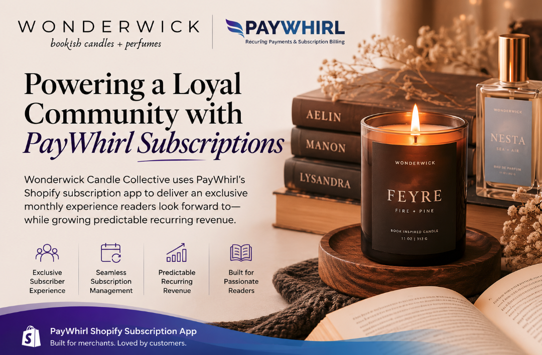 Wonderwick Candle Collective uses PayWhirl Subscriptions to power its exclusive Shopify candle subscription for book lovers.